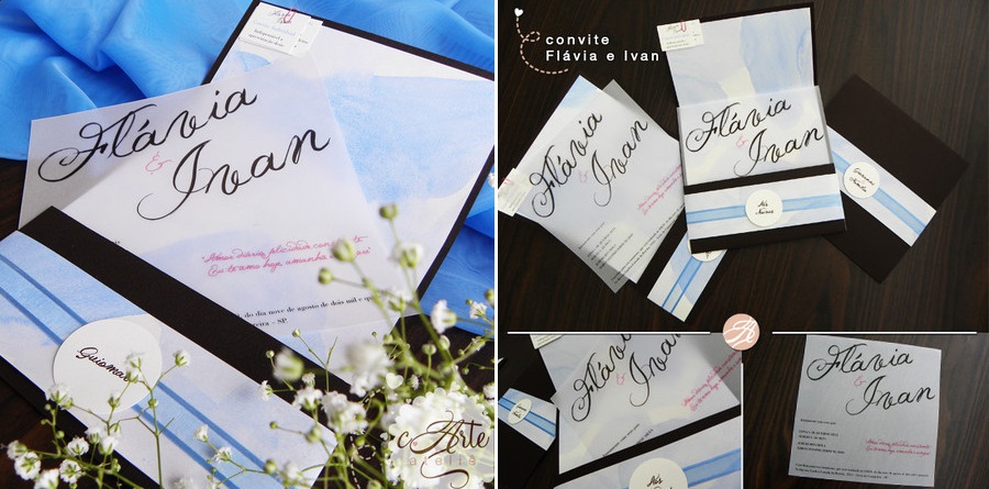 Nosso convite de casamento: aquarela e transparência