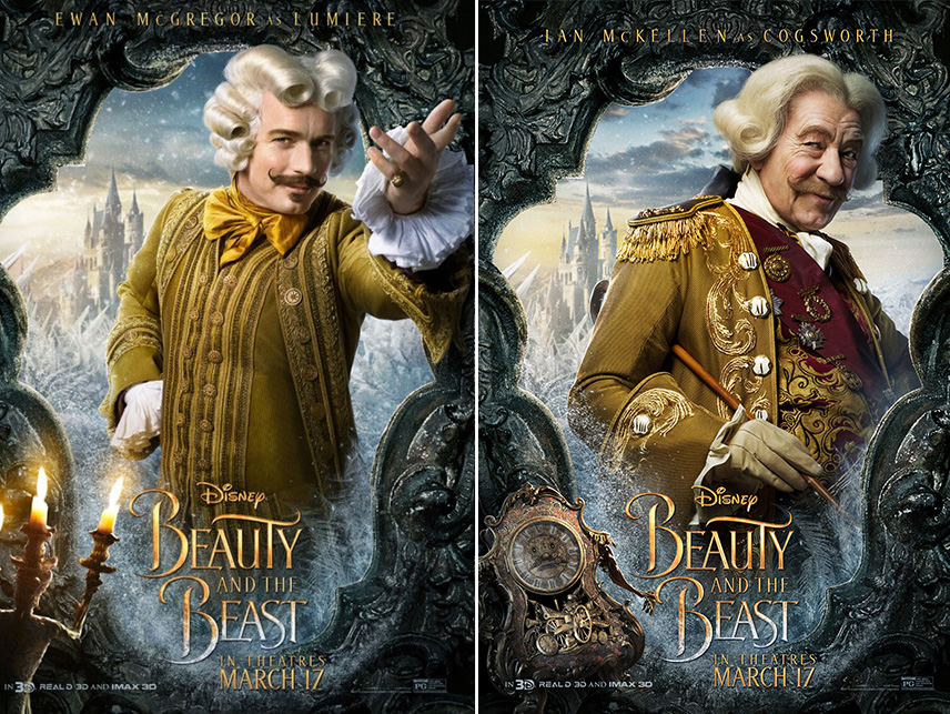 Lumiere e Cogsworth interpretados por Ewan McGregor e Ian McKellen