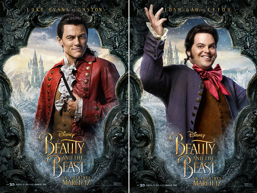 Luke Evans como Gaston e Josh Gad como Lefou