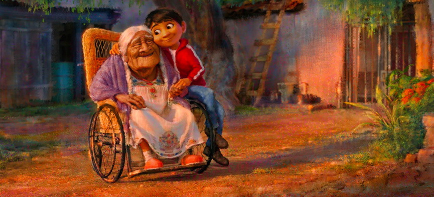 Miguel e vovó no novo filme da Pixar, Coco