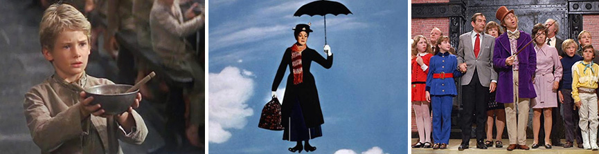 Oliver Twist, Mary Poppins e A Fantástica Fábrica de Chocolates